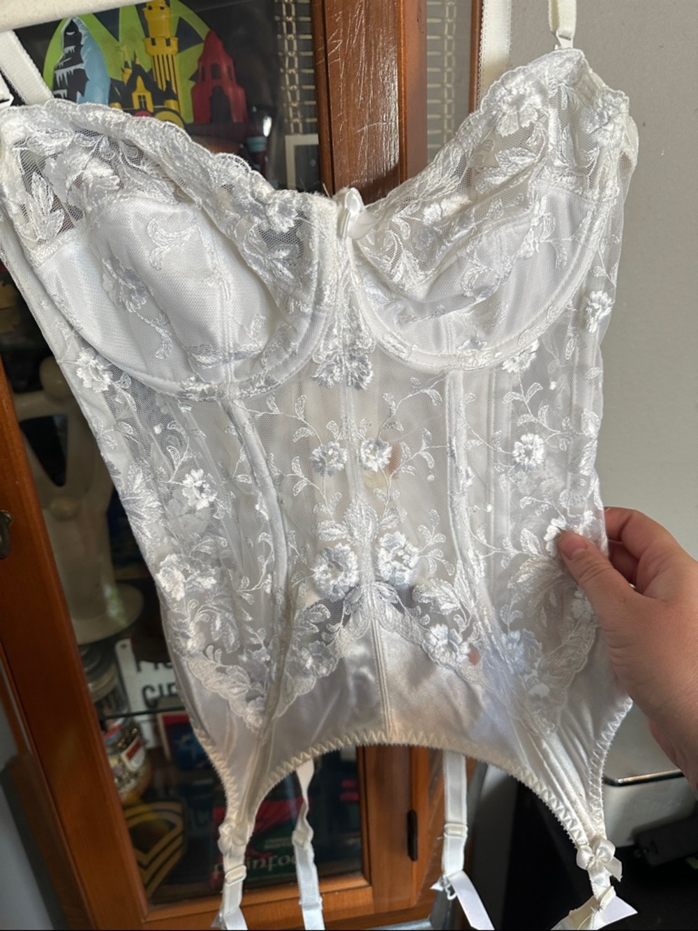 White Floral Lace Corset Bustier with Satin Trim
